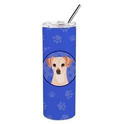 8.25 x 3 in. Unisex Chihuahua Cream Stainless Steel 20 oz Skinny Tumbler, Blue