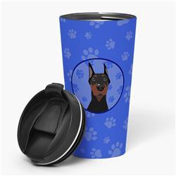 7.25 x 3.5 in. Unisex Doberman Pinscher Black Cropped Ears Stainless Steel 16 oz Tumbler&#44; Blue