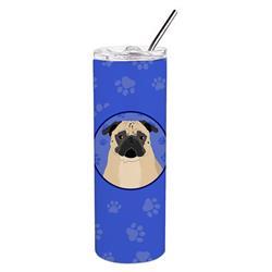 8.25 x 3 in. Unisex Pug Fawn No.1 Stainless Steel 20 oz Skinny Tumbler&#44; Blue
