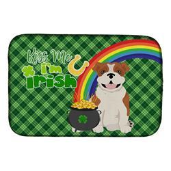 21 x 14 in. Red English Bulldog Saint Patricks Day Dish Drying Mat