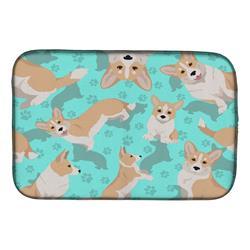 21 x 14 in. Blue&#44; Fawn Cardigan Corgi Dish Drying Mat