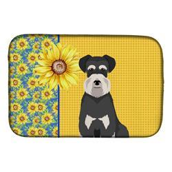 21 x 14 in. Summer Sunflowers Black & Silver Natural Ears Schnauzer Dish Drying Mat