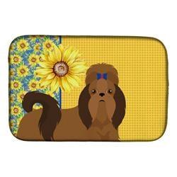 21 x 14 in. Summer Sunflowers Red Shih Tzu Dish Drying Mat