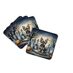 DAC2061FC 0.15 x 3.5 x 3.5 in. Yorkshire Terrier Spooky Halloween Foam Coasters&#44; Set of 4