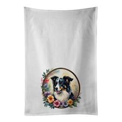 0.1 x 28 x 19 in. Border Collie & Flowers Kitchen Towel - Set of 2