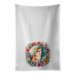 0.1 x 28 x 19 in. Corgi & Flowers Kitchen Towel - Set of 2