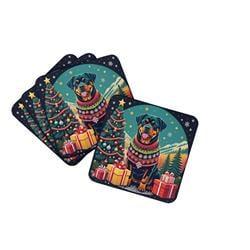 0.15 x 3.5 x 3.5 in. Rottweiler Christmas Foam Coasters - Set of 4