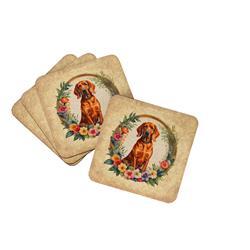 DAC2191FC 0.15 x 3.5 x 3.5 in. Redbone Coonhound & Flowers Foam Coasters - Set of 4