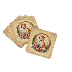 0.15 x 3.5 x 3.5 in. English Foxhound & Flowers Foam Coasters - Set of 4