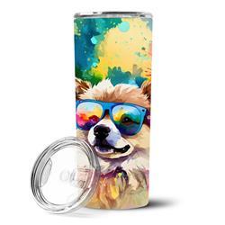 3 x 8.25 x 3 in. Pomeranian Hippie Dawg Stainless Steel Skinny Tumbler