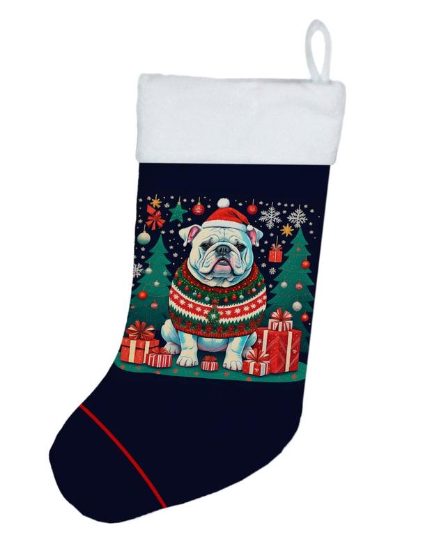18 x 13.5 in. Unisex White English Bulldog Polyester Christmas Stocking