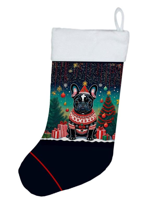 18 x 13.5 in. Unisex Black French Bulldog Polyester Christmas Stocking