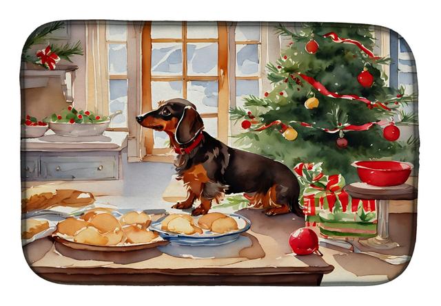 21 x 14 in. Unisex Dachshund Christmas Cookies Dish Drying Mat