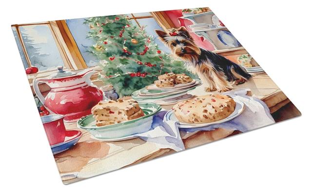 DAC3893LCB 15 x 12 in. Unisex Yorkshire Terrier Yorkie Christmas Cookies Glass Cutting Board