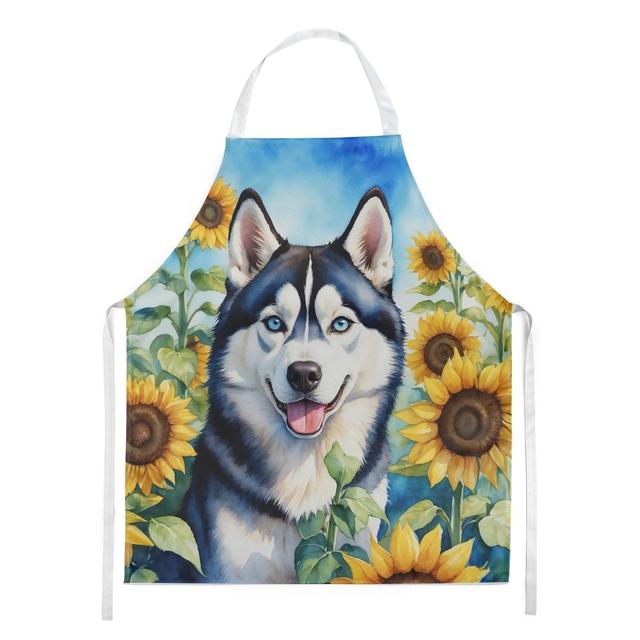 30 x 27 in. Siberian Husky in Sunflowers Apron