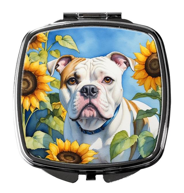 3 x 2.75 in. American Bulldog in Sunflowers Compact Mirror