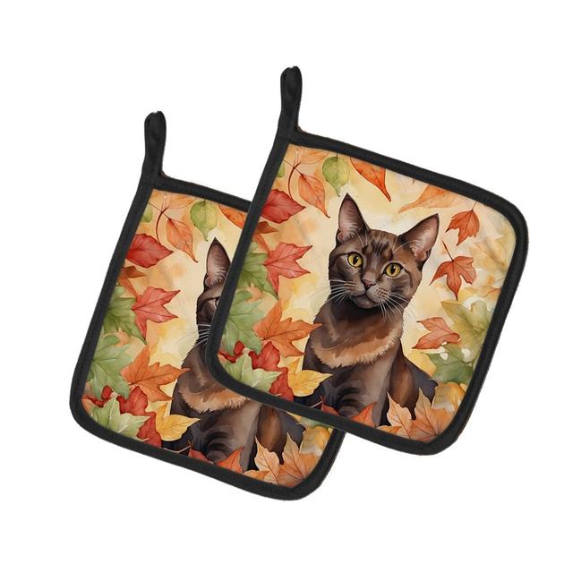 DAC7137PTHD 7.5 x 7.5 in. Havana Brown Cat in Fall Leaves Pot Holders - Set of 2