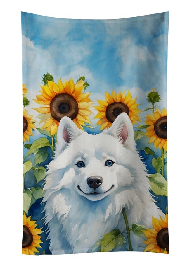 DAC6008KTWL 25 x 15 in. American Eskimo in Sunflowers Kitchen Towel