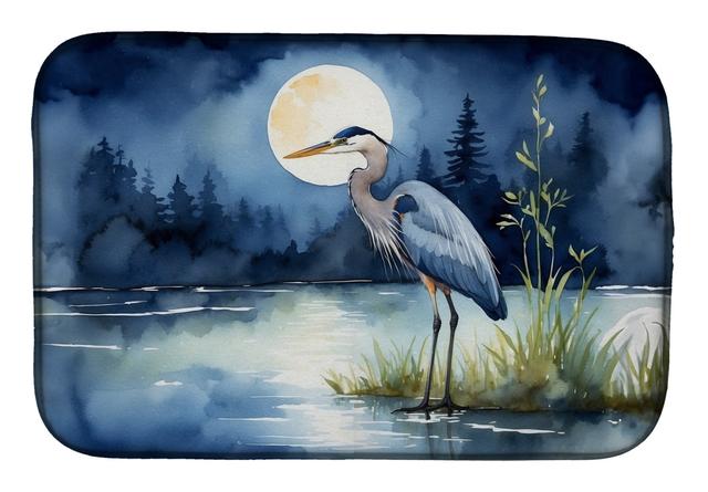 DAC7493DDM 21 x 14 in. Blue Heron Under the Moonlight Dish Drying Mat