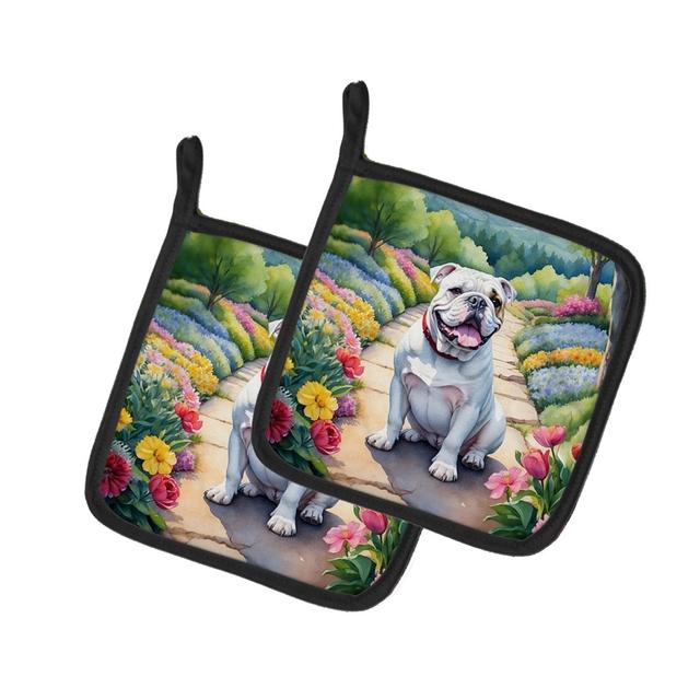 DAC6621PTHD 7.5 x 7.5 in. English Bulldog Spring Path Pot Holders - Set of 2