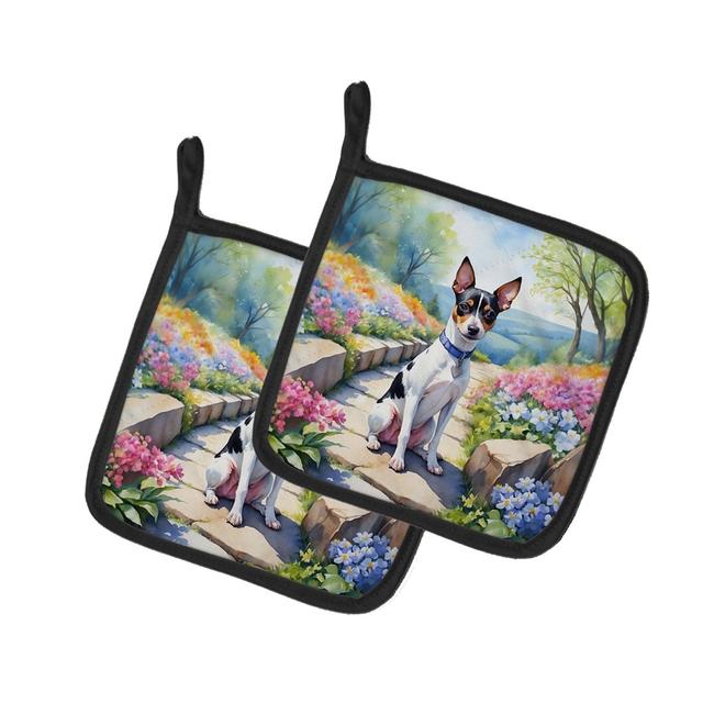 DAC6702PTHD 7.5 x 7.5 in. Rat Terrier Spring Path Pot Holders - Set of 2