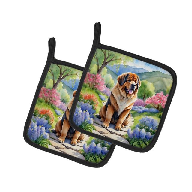DAC6724PTHD 7.5 x 7.5 in. Tibetan Mastiff Spring Path Pot Holders - Set of 2