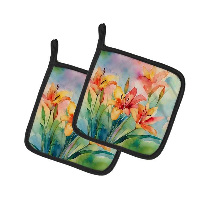 DAC1588PTHD 7.5 x 7.5 in. Lilies in Watercolor Pot Holders - Set of 2