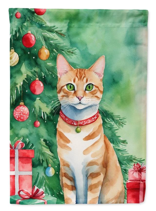 DAC7193GF 15.5 x 11.25 in. Arabian Mau Cat by the Christmas Tree Garden Flag