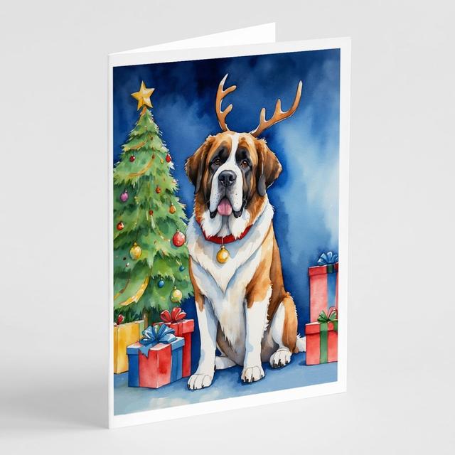 DAC7856GCA7P 5 x 7 in. Saint Bernard Christmas Reindeer Greeting Cards&#44; Pack of 8