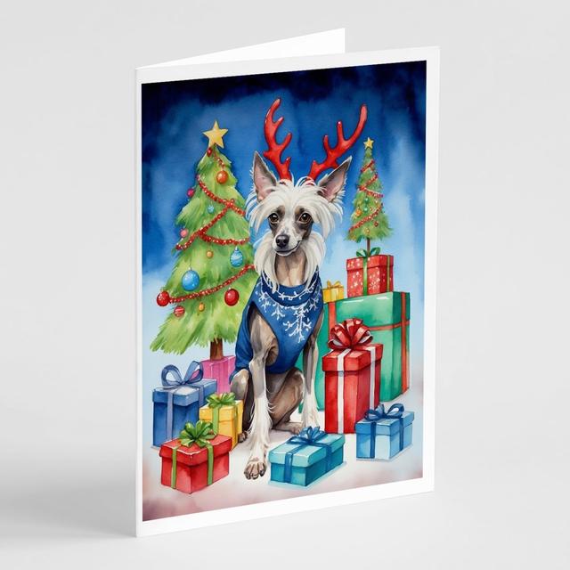 DAC7757GCA7P 5 x 7 in. Chinese Crested Christmas Reindeer Greeting Cards&#44; Pack of 8