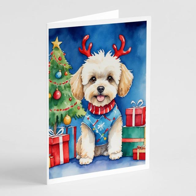 DAC7821GCA7P 5 x 7 in. Maltipoo Christmas Reindeer Greeting Cards&#44; Pack of 8