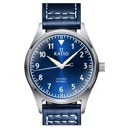 Skysurfer Pilot Blue Sunray Dial Leather Automatic 200M Mens Watch