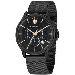 Epoca Chronograph Stainless Steel Black Dial Quartz 100M Mens Watch&#44; Black - Adult
