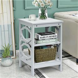 HW65690GR 3-Tier Nightstand Sofa Side End Accent Table, Gray