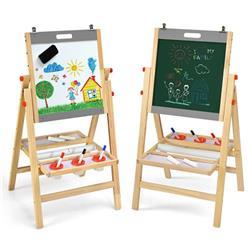 TY327950GR 18 x 16.5 in. Kids Art Easel with Paper Roll Double Sided Chalkboard & Whiteboard&#44; Gray
