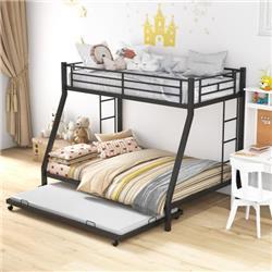 Twin Size Over Full Bunk Bed Frame with Trundle for Guest Room, Black