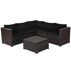 HW70624DK- Patio Furniture Sofa Set with Cushions for Outdoor, Black - 6 Piece