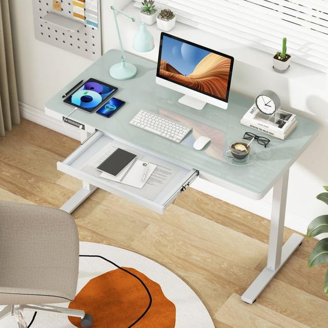 CB10706US-WH 48 in. Height Adjustable Electric Standing Desk with Drawer - White