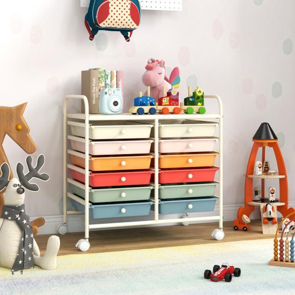 JV12580GW 12 Drawers Rolling Storage Cart for Home & Office - Macaron