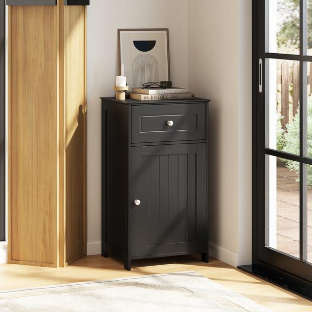BA7919DK Single Door Bathroom Cabinet with Adjustable Shelf & Drawer - Black