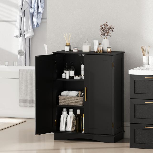 JV12614DK Bathroom Floor Storage Cabinet with 2 Doors & Adjustable Shelves - Black