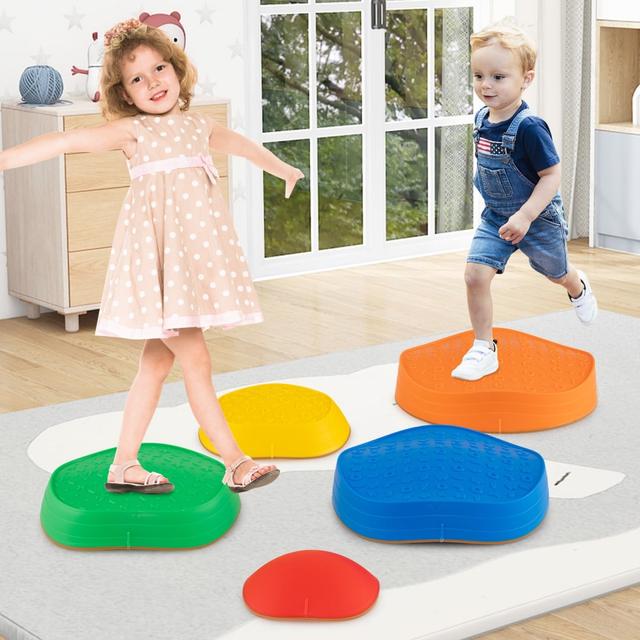 UY10198CL Stepping Stones for Kids Non-Slip Balance Stones with Storage Bag, Multi Color - 5 Piece