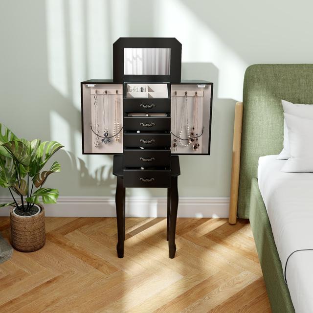 JV13250DK Standing Jewelry Box with 4 Drawers & 2 Side Doors, Black