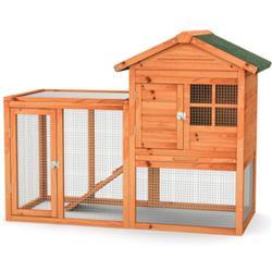 PW10009NA 2-Story Wooden Rabbit Hutch with Running Area, Natural