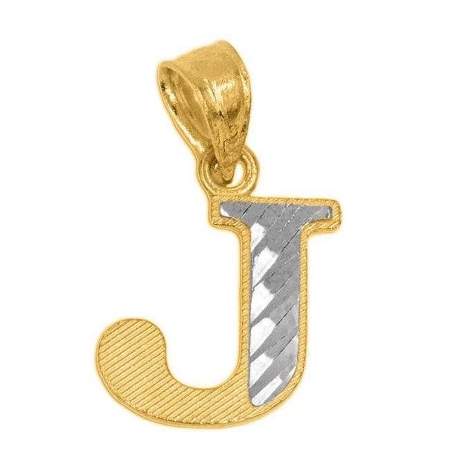 14K Two Tone Gold Diamond-Cut Initial Letter J Pendant