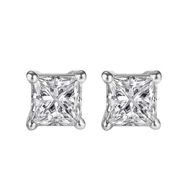 14K White Gold Cubic Zirconia 5 mm Princess-Cut Solitaire Screwback Earring Studs