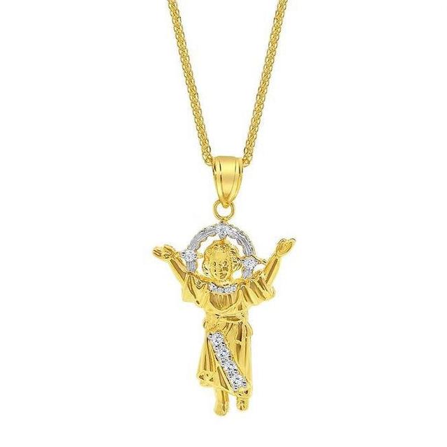 16 in. 14K Yellow Gold Cubic Zirconia Divine Infant Jesus Pendant with 1.4 mm Flat Wheat Chain