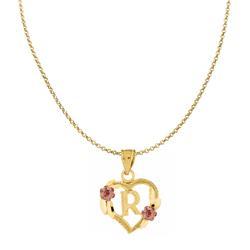 18 in. 14K Two Tone Gold Flower & Heart-Shaped Initial R Pendant with 1.2 mm Rolo Chain