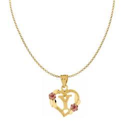 18 in. 14K Two Tone Gold Flower & Heart-Shaped Initial Y Pendant with 1.2 mm Rolo Chain