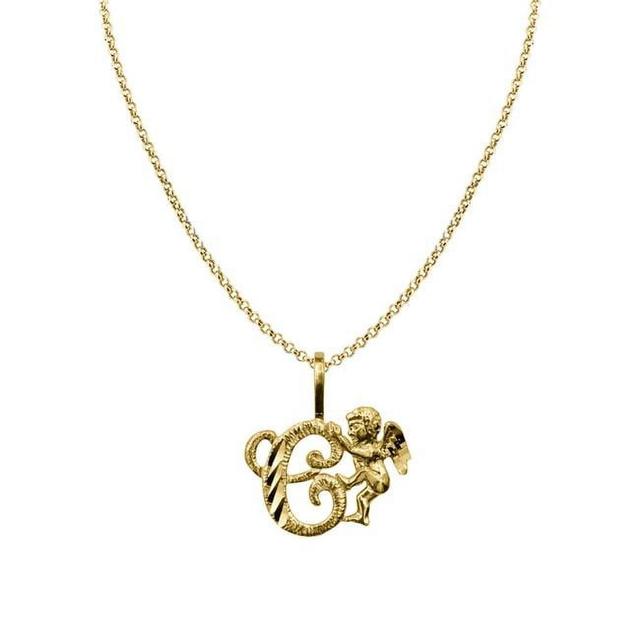18 in. 14K Yellow Gold Cherub & Cursive Initial Letter C Pendant with 1.2 mm Rolo Chain